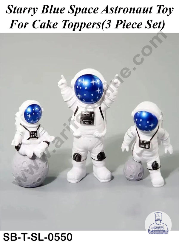 CAKE DECOR™ 3 Pcs Set Starry Blue Space Astronaut Toy for Cake Toppers(SB-T-SL-0550)