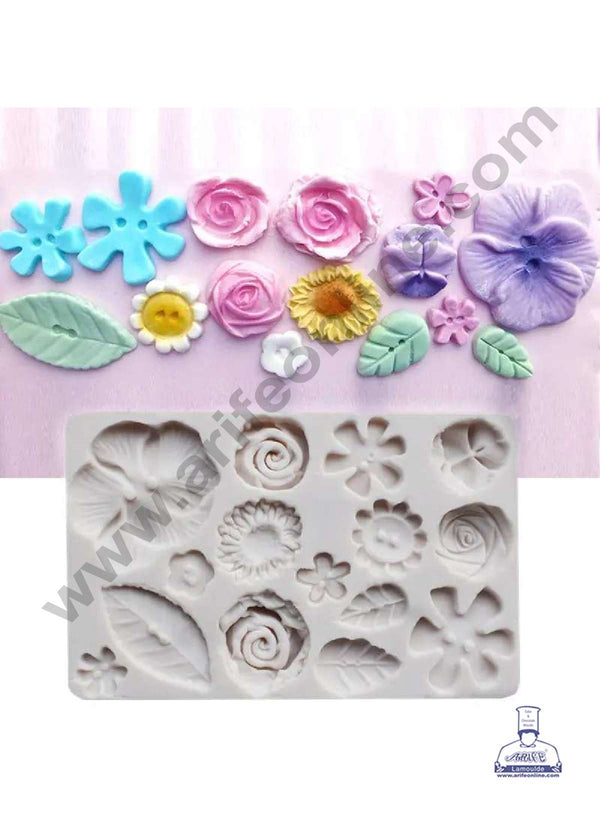 CAKE DECOR™ 15 Cavity Mixed Flower with leaves Shape Fondant Clay Marzipan Cake Decoration Mould SBSP-B220