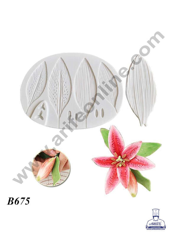 CAKE DECOR™ 2 Pcs Set Lily Flower Petal & Leaf Veiner Silicone Fondant Mould for Cake Decorations (SBSP-B675)