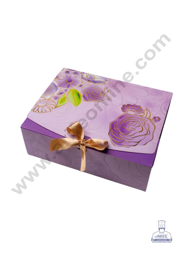 Purple Floral Ribbon Hamper Box  - Small (1 Pc) - CAKE DECOR™