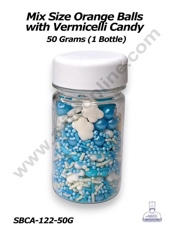 CAKE DECOR™ Sugar Candy - Blue White Clouds Balls And Vemecilli Sprinkles and Candy- 50 gm