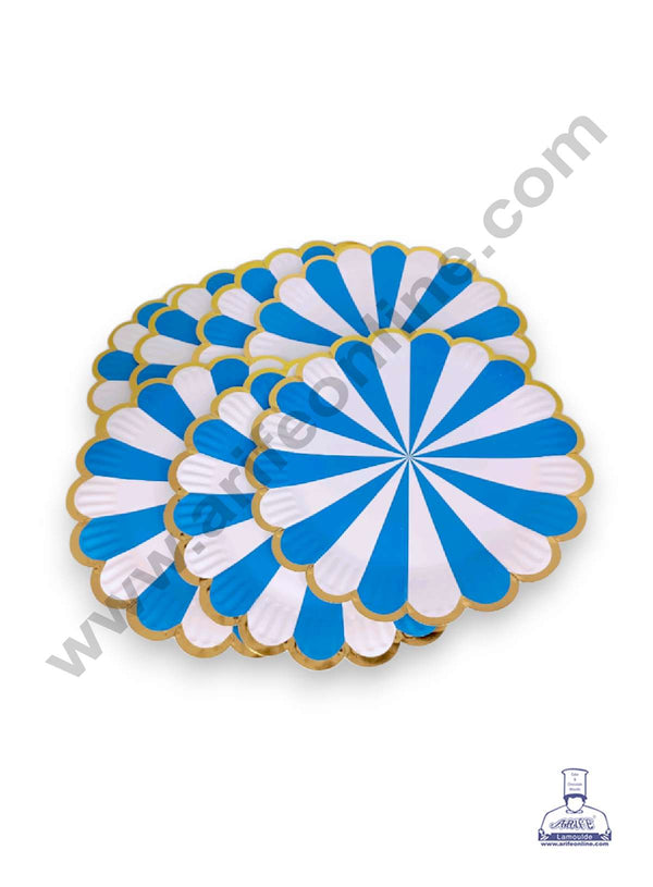 CAKE DECOR™ 9 inch Blue & White Candy Stripes Paper Plates | Disposable Plates | Birthday | Party | Occasions | Round Plates - Pack of 10