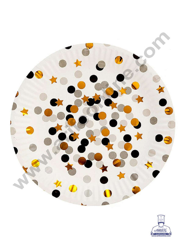 CAKE DECOR™ 9 inch Star Polka Dots Theme Paper Plates | Disposable Plates | Birthday | Party | Occasions | Round Plates - Pack of 10