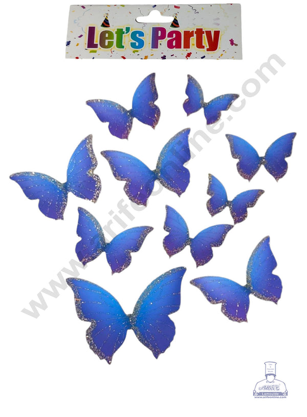 CAKE DECOR™ 10 Pcs Let's Party Dark Blue Shade Glitter Butterfly Paper Topper For Cake And Cupcake