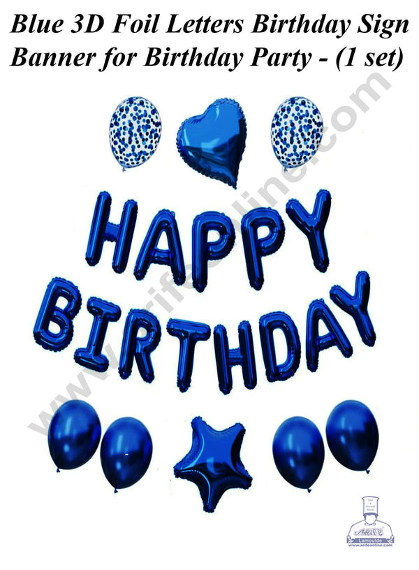 Cake Decor™ Blue HAPPY BIRTHDAY Foil Banners with Star Foil Balloons and Blue Confetti Balloons Set For Party Balloon Decoration (Pack of 21 pc )