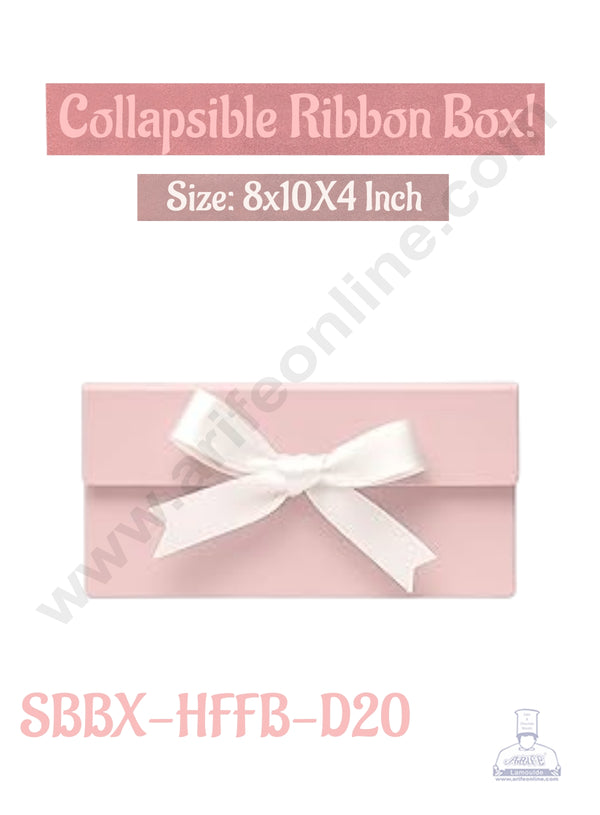 CAKE DECOR™ Baby Pink Color Folding Hard Hamper Box with ribbon | 8X10X4 Inch | Gift Box | Present Box - 1 Pc |  (SBBX-HFFB-D20)