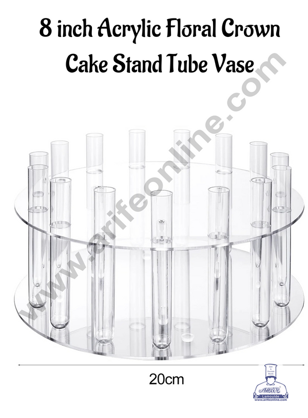 CAKE DECOR™ 8 inch Acrylic Floral Crown Cake Stand With Tube Vase  | Acrylic Clear Cake Display Spacer