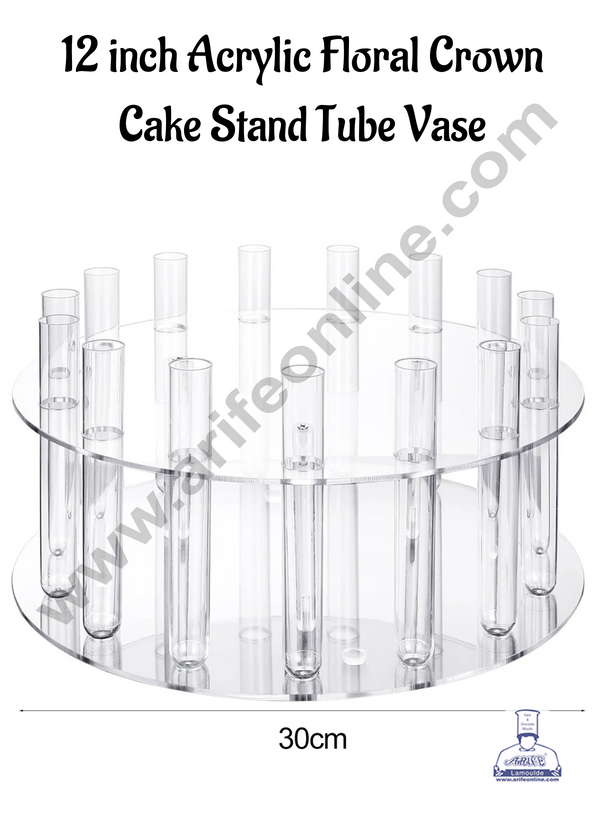 CAKE DECOR™ 12 inch Acrylic Floral Crown Cake Stand With Tube Vase  | Acrylic Clear Cake Display Spacer