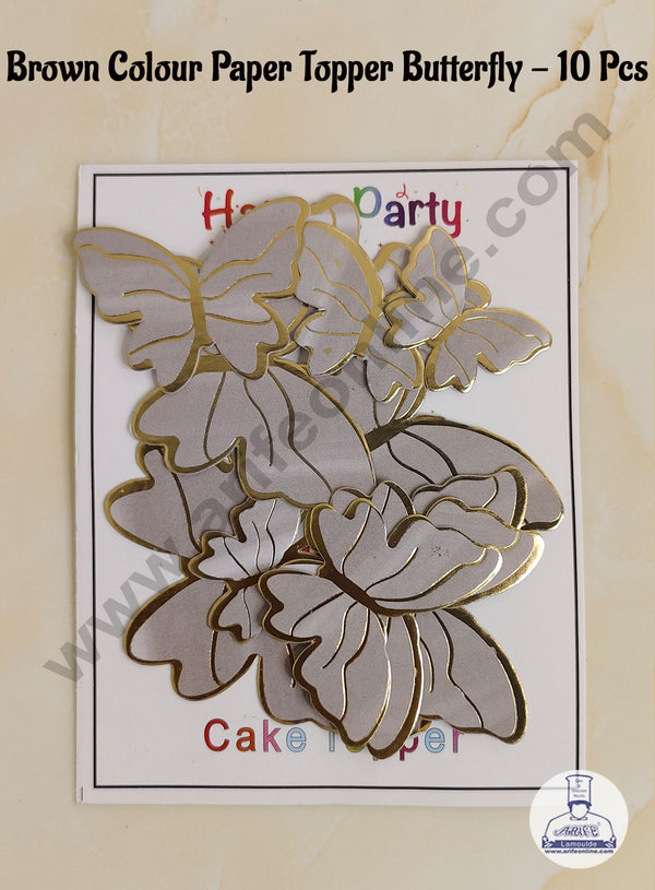 CAKE DECOR™ 10 Pcs Brown Colour Butterfly Paper Topper For Cake And Cupcake Decoration