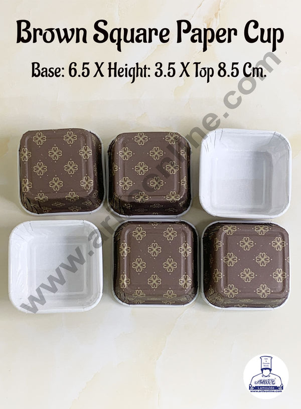 CAKE DECOR™ 50 Pcs Brown Square Paper Cup Bake and Serve Cake Mould