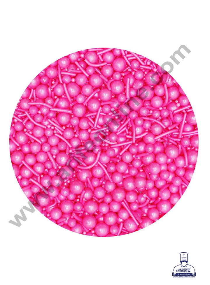 CAKE DECOR™ Sugar Candy – Mix Size Pink Balls with Vermicelli Candy – 100 gm