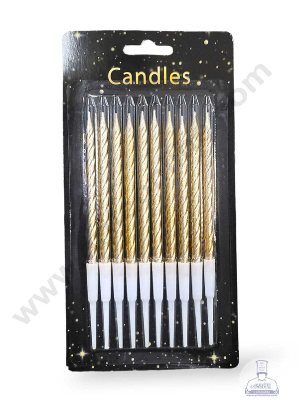 CAKE DECOR™ 10 pcs Bronze Twist Long Thin Candle for Party Decoration for Cake and Cupcake