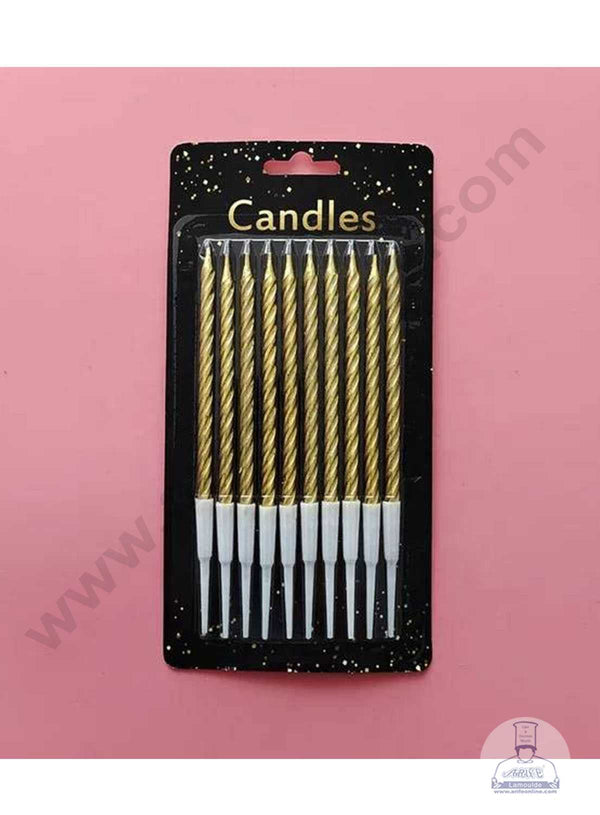 CAKE DECOR™ 10 pcs Golden Twist Long Thin Candle for Party Decoration for Cake and Cupcake