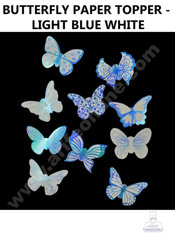 CAKE DECOR™ 10 pcs Light Blue White Butterfly Paper Topper For Cake And Cupcake (SBMT-PT-136)