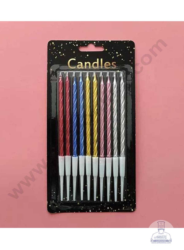 CAKE DECOR™ 10 pcs Multi Colour Twist Long Thin Candle for Party Decoration for Cake and Cupcake