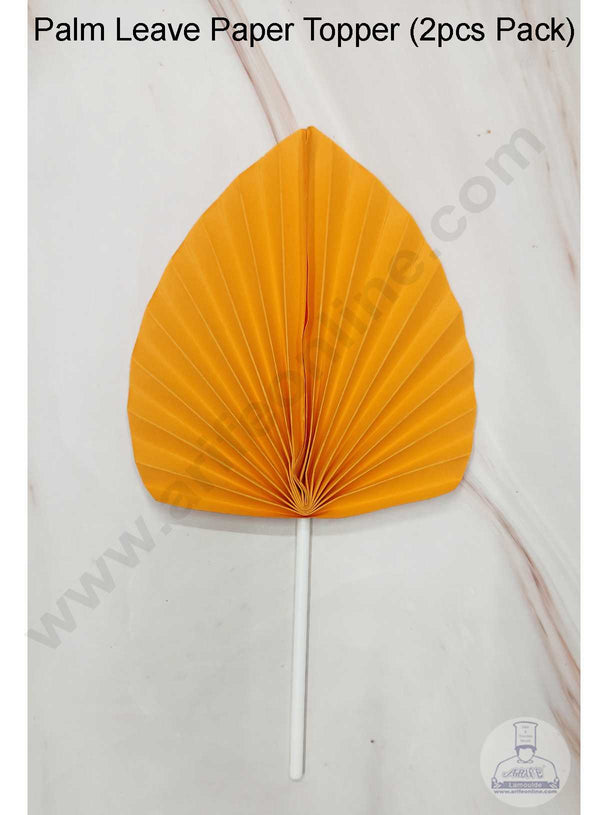 CAKE DECOR™ 2 pcs Orange Palm Leave Paper Topper For Cake Decoration - Orange ( SBMT-PL-10 )