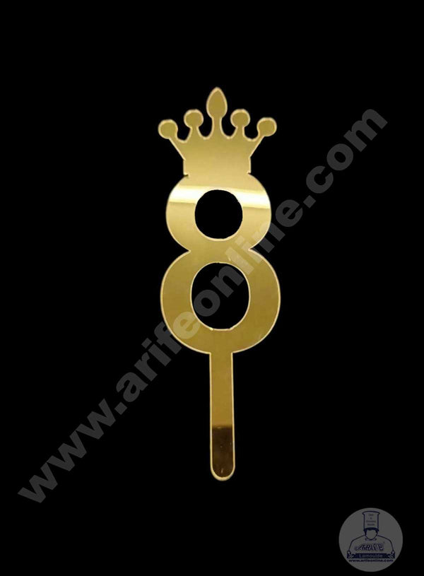 CAKE DECOR™ 5 Inch Acrylic Golden Number Toppers - Eight Number With Crown