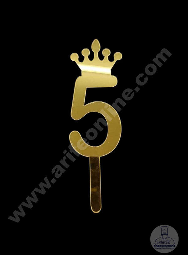 CAKE DECOR™ 5 Inch Acrylic Golden Number Toppers - Five Number With Crown