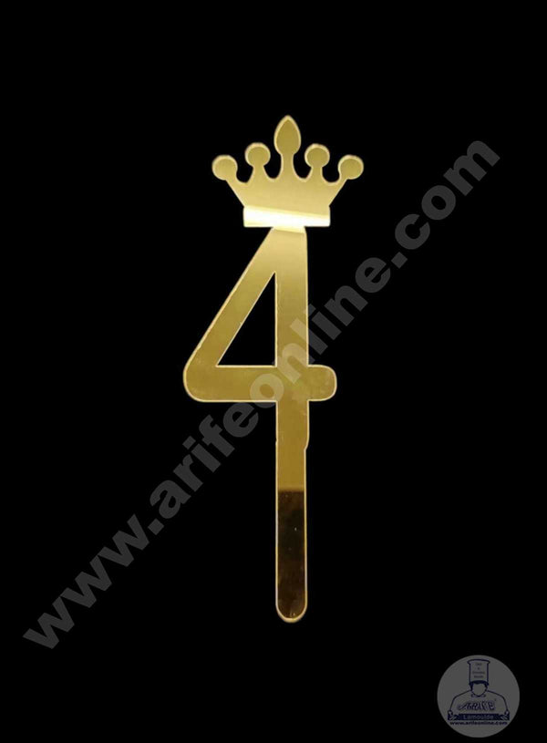 CAKE DECOR™ 5 Inch Acrylic Golden Number Toppers - Four Number With Crown