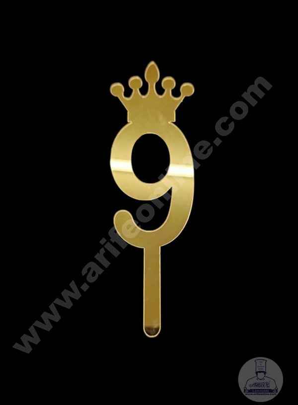 CAKE DECOR™ 5 Inch Acrylic Golden Number Toppers - Nine Number With Crown