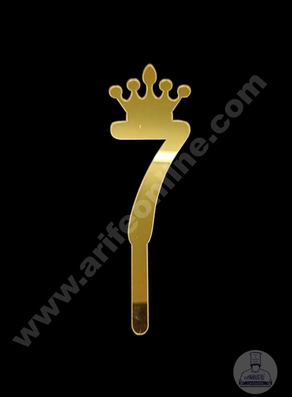 CAKE DECOR™ 5 Inch Acrylic Golden Number Toppers - Seven Number With Crown