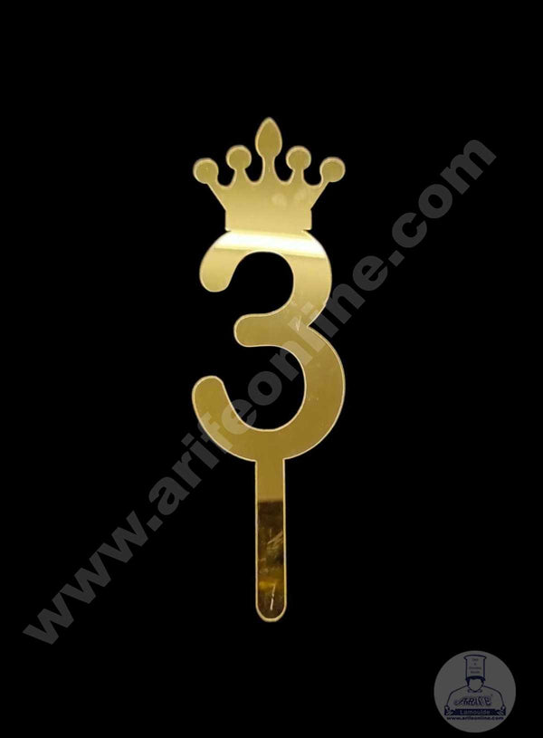 CAKE DECOR™ 5 Inch Acrylic Golden Number Toppers - Three Number With Crown