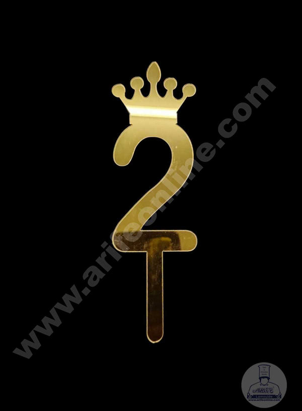 CAKE DECOR™ 5 Inch Acrylic Golden Number Toppers - Two Number With Crown