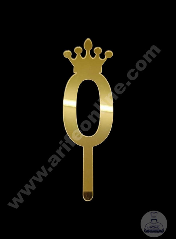 CAKE DECOR™ 5 Inch Acrylic Golden Number Toppers - Zero Number With Crown