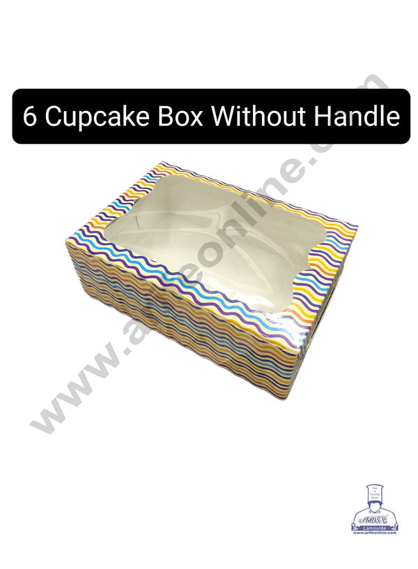 CAKE DECOR™ 6 Cavity Cupcake Printed Boxes Clear Window Without Handle , Cupcake Carrier - Printed 01 ( 10 Pc Pack )