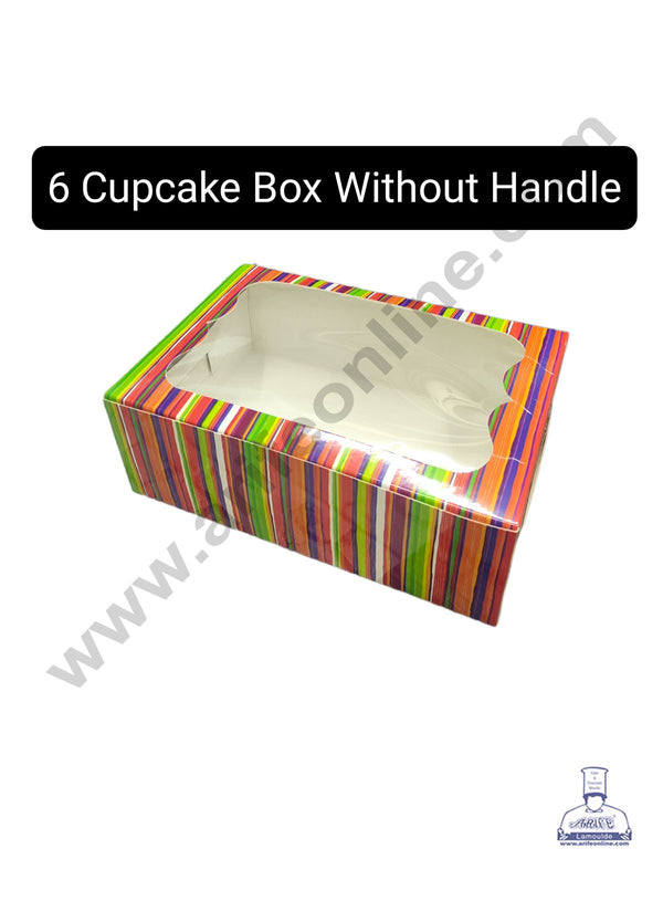 CAKE DECOR™ 6 Cavity Cupcake Printed Boxes Clear Window Without Handle , Cupcake Carrier - Printed 03 ( 10 Pc Pack )