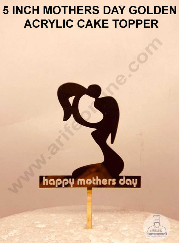 CAKE DECOR™ Happy Mothers Day Golden Acrylic Cake Topper - Happy Mothers Day ( SBMT-HMD-001 )