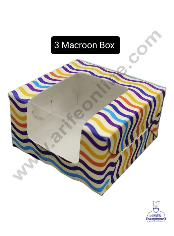 CAKE DECOR™ Printed - 01 3 Macaroon Boxes with Clear Window, Macaroon Carriers , Printed - 01 (10 Pc Pack)