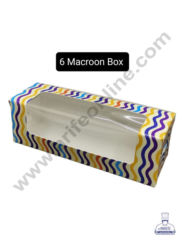 CAKE DECOR™ Printed - 01 6 Macaroon Boxes with Clear Window, Macaroon Carriers , Printed - 01 (10 Pc Pack)