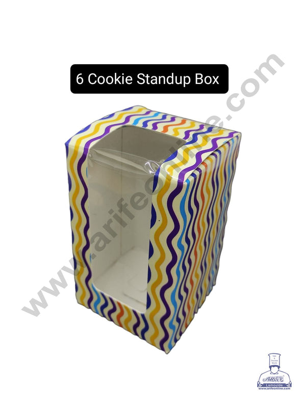 CAKE DECOR™ Printed-01 Standup 6 Cookie Boxes with Clear Window, Cupcake Carriers , Printed-01 3x5x3 Inch