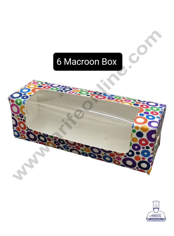 CAKE DECOR™ Printed - 02 6 Macaroon Boxes with Clear Window, Macaroon Carriers , Printed - 02 (10 Pc Pack)