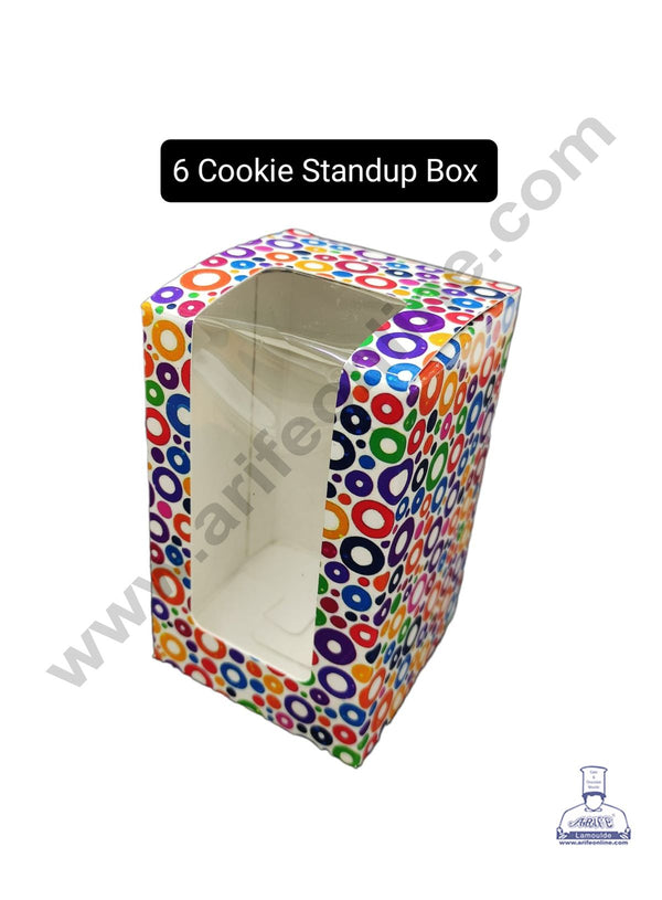CAKE DECOR™ Printed-02 Standup 6 Cookie Boxes with Clear Window, Cupcake Carriers , Printed-02 3x5x3 Inch