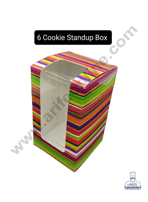 CAKE DECOR™ Printed-03 Standup 6 Cookie Boxes with Clear Window, Cupcake Carriers , Printed-03 3x5x3 Inch