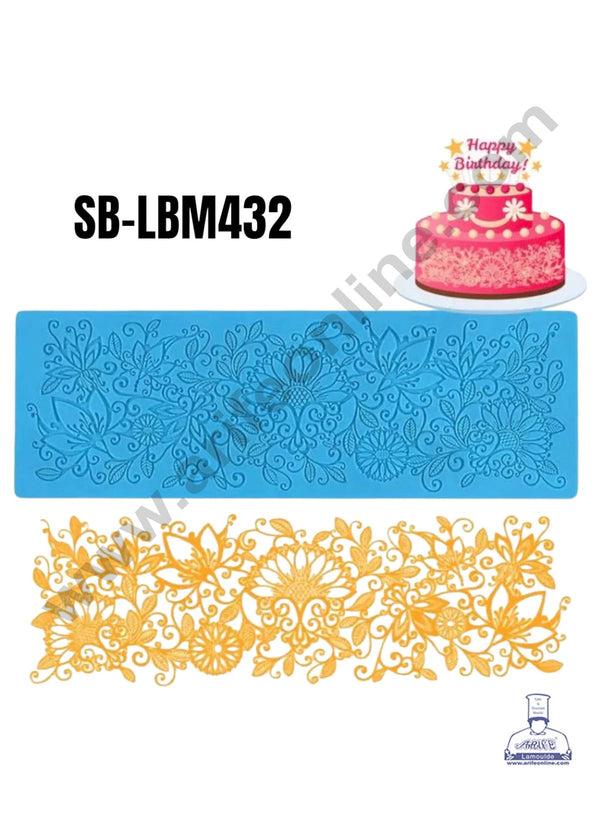CAKE DECOR™ Silicone Floral Theme Cake Border Lace Mat Silicone Cake Fondant Lace Mat Baking Mat SBLBM-432