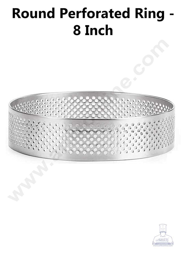 CAKE DECOR™ Stainless Steel Perforated Round Tart Cake Ring - 8 Inch