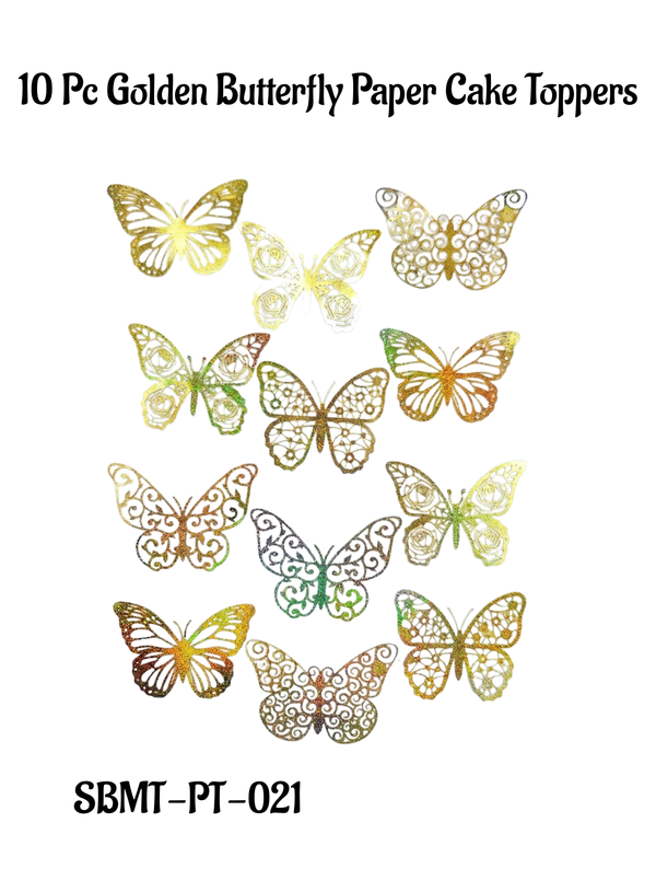 CAKE DECOR™ 10 Pc Gold Butterfly Paper Cake Toppers | Elegant Cupcake ...