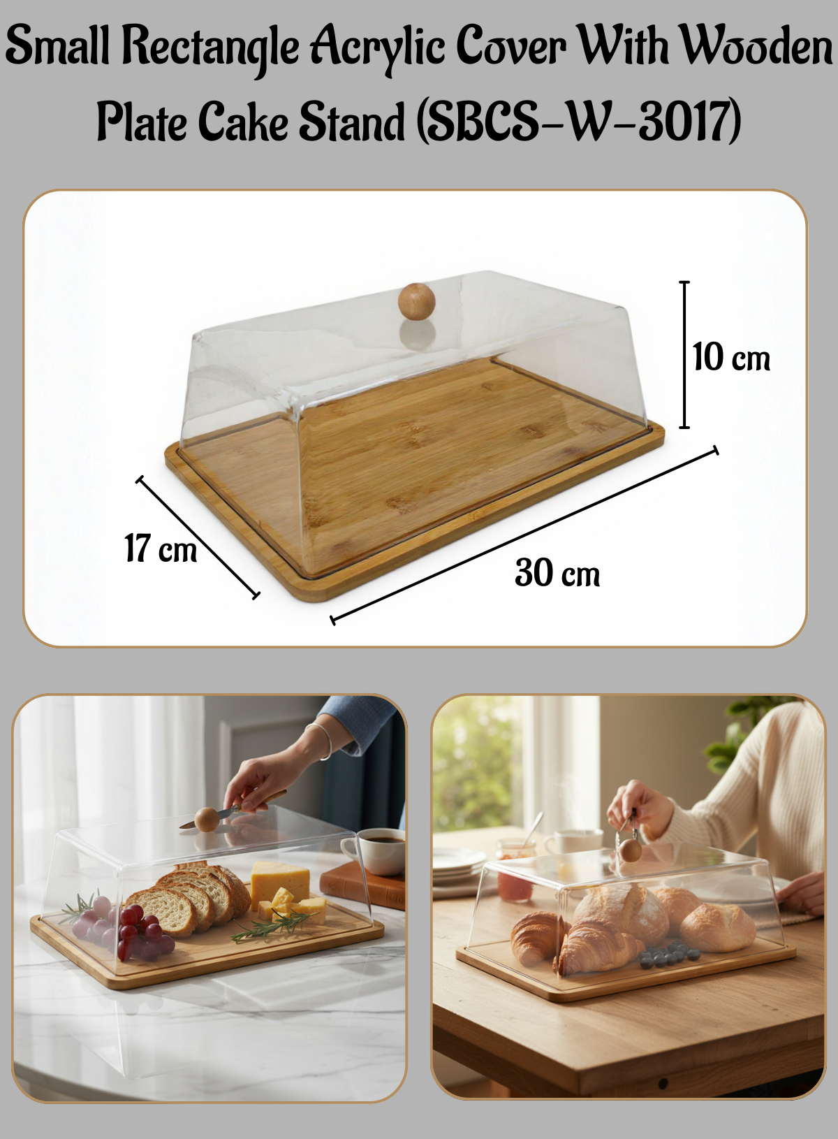 Home CAKE DECOR™ 1 Pcs Small Rectangle Acrylic Cover With Wooden Plate ...