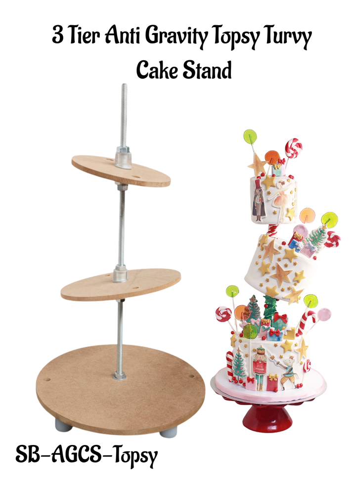 CAKE DECOR™ 3 Tier Anti Gravity Topsy Turvy Cake Stand | Display Stand ...