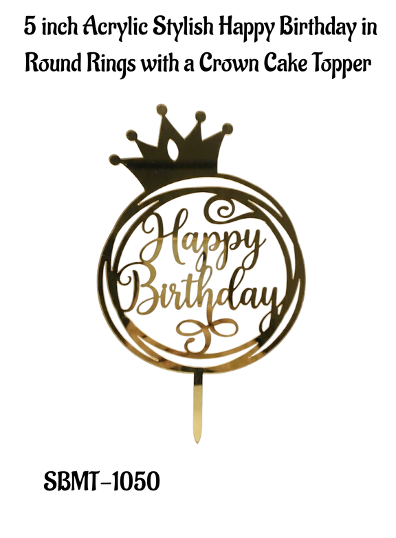 Home CAKE DECOR™ 5 inch Acrylic Stylish Happy Birthday in Round Rings ...