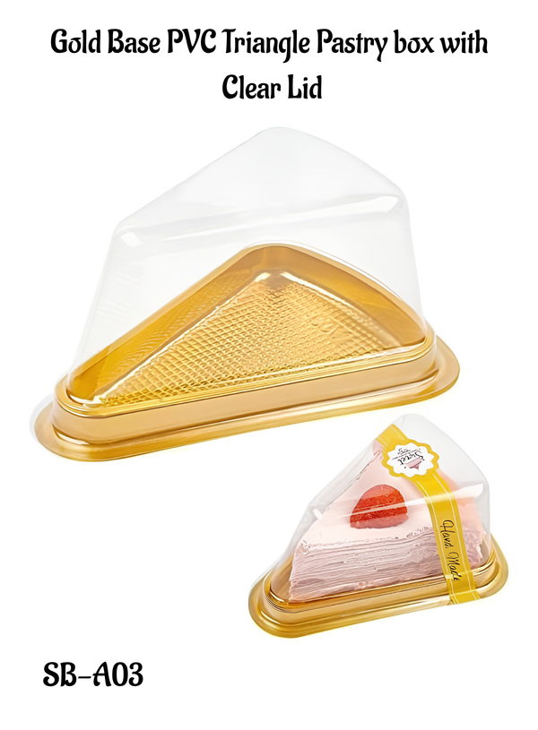 CAKE DECOR™ Gold Base PVC Triangle Pastry box with Clear Lid | Slice ...