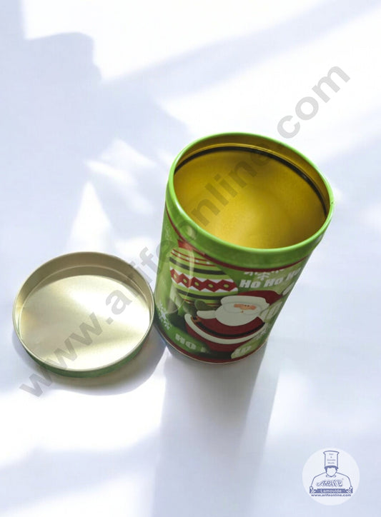 CAKE DECOR™ Medium Cylindrical Holiday Christmas Storage Tin -Light Green │Height: 13 cm x Diameter: 8.5 cm │