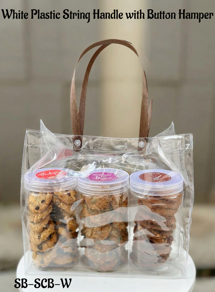 CAKE DECOR™ White Plastic String Handle with Button Hamper Carry Bag ...
