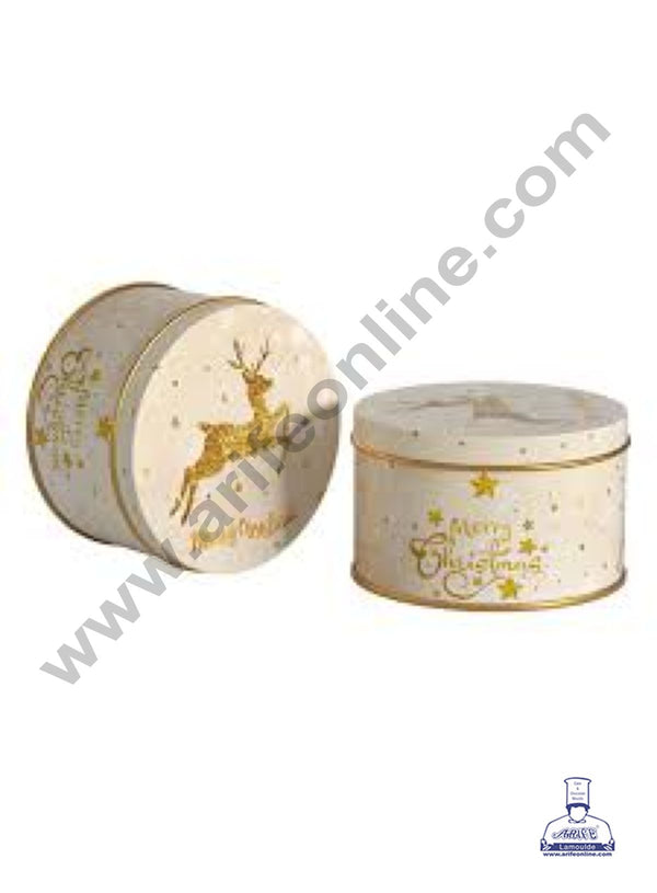 Cake Decor ™ Merry Christmas Tins Round Shape - 03 | Round Storage Containers Tins | 1 Pc Pack