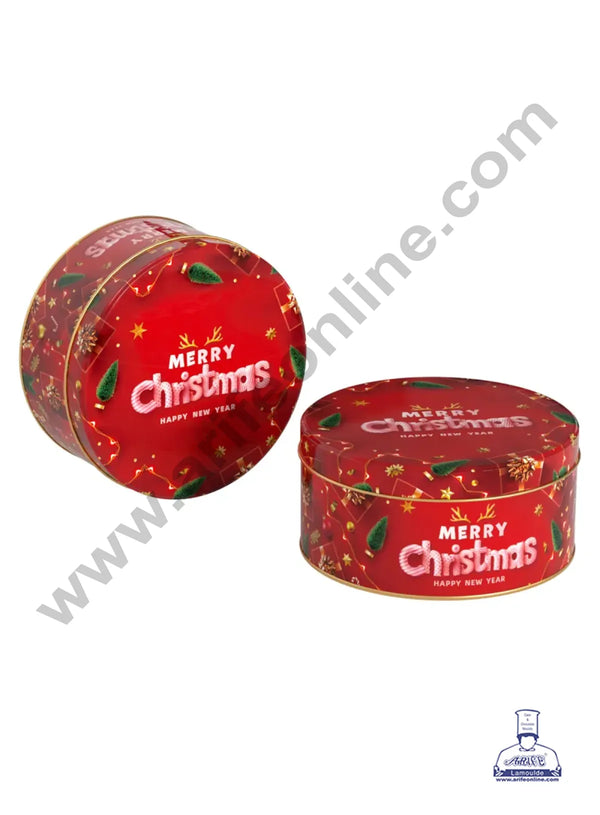 Cake Decor ™Merry Christmas Tins Round Shape - 02 | Round Storage Containers Tins | 1 Pc Pack