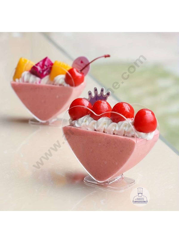 CAKE DECOR™ Transparent Heart Shape Mousse Cups | Dessert Cups | Pudding Cups | Mini Parfait Cups (Pack of 10)