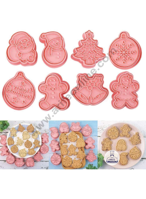 CAKE DECOR™ 8 Pcs Christmas Theme Plastic Biscuit Cutter 3D Cookie Cutter ( SBCK-151 )